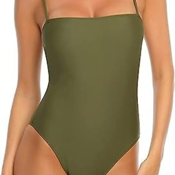 Relleciga One Piece Swimsuit NWT Adustable Straps Removeable Pads Green Large